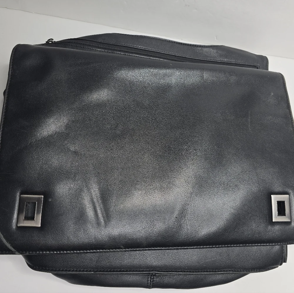 Good Condition Black Flap Kenneth Cole Leather Laptop Bag